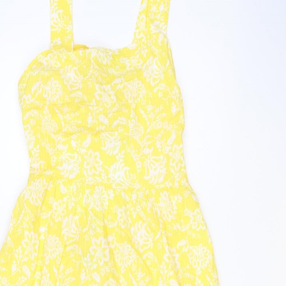 F&F Womens Yellow Floral Cotton A-Line Size 16 Square Neck