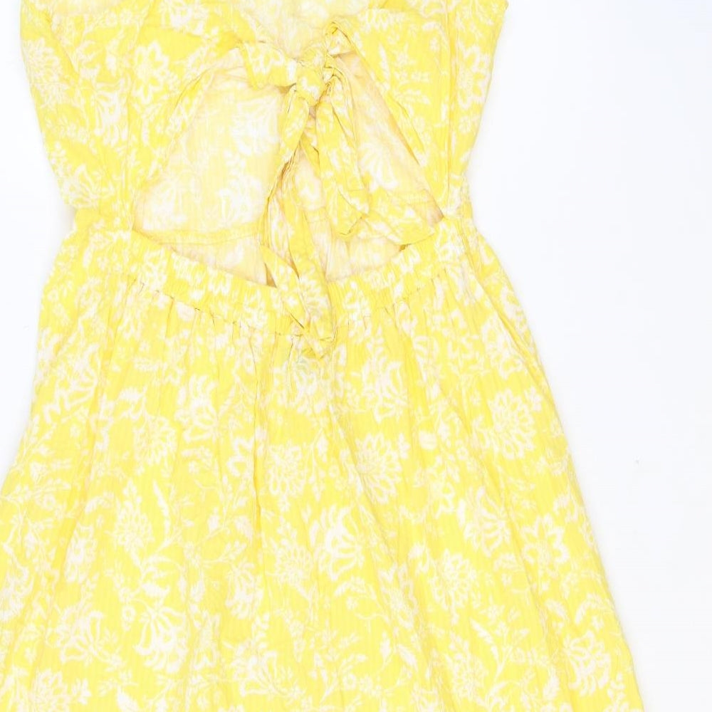 F&F Womens Yellow Floral Cotton A-Line Size 16 Square Neck