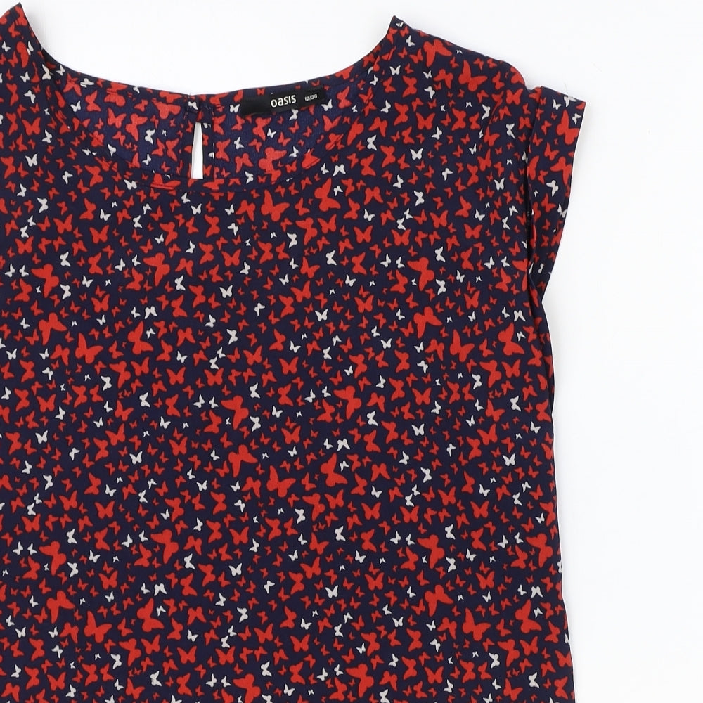 Oasis Womens Multicoloured Geometric Polyester Basic Tank Size 12 Boat Neck - Butterfly