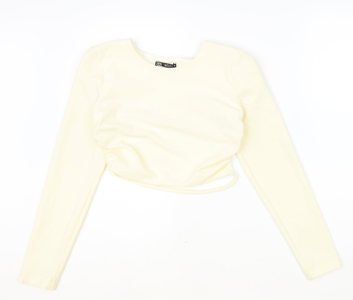 Zara Womens Ivory Polyester Cropped Blouse Size M Scoop Neck