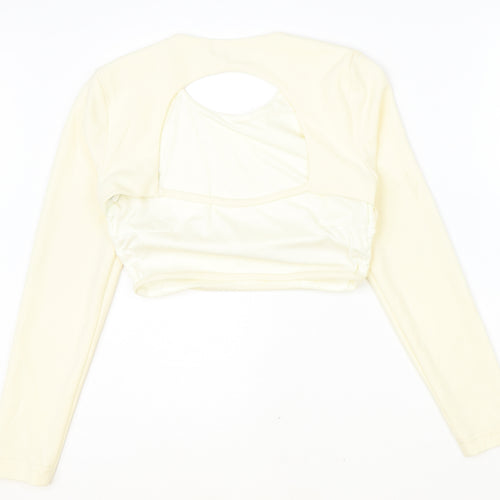 Zara Womens Ivory Polyester Cropped Blouse Size M Scoop Neck