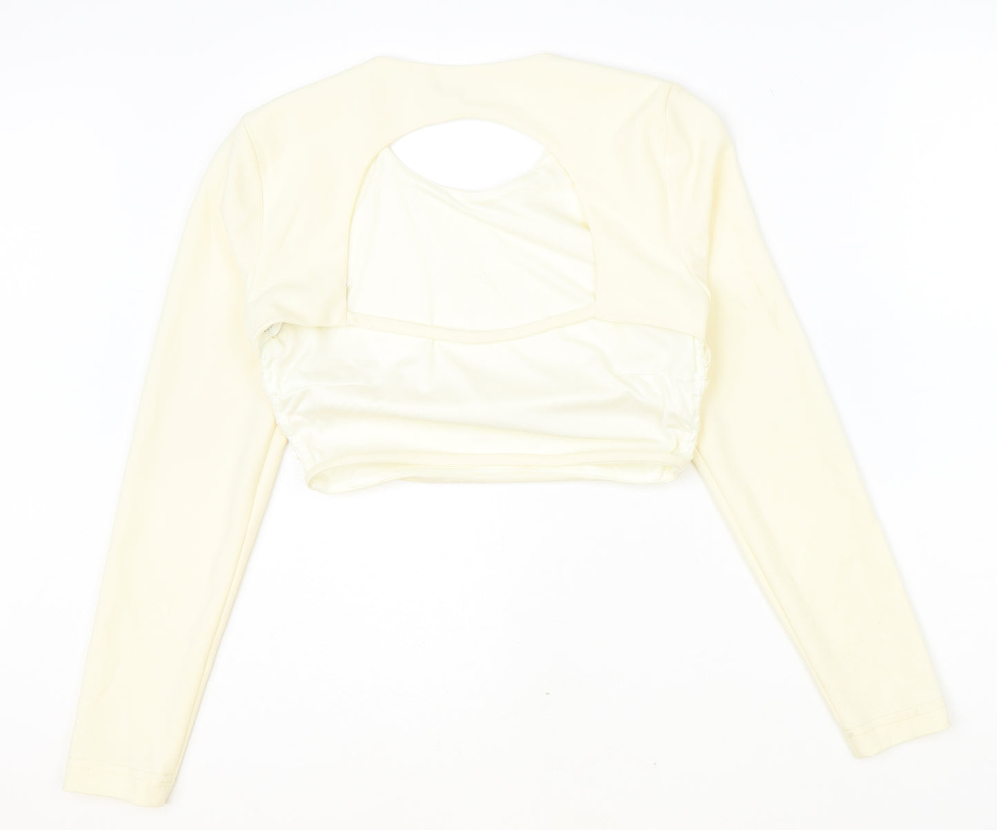 Zara Womens Ivory Polyester Cropped Blouse Size M Scoop Neck
