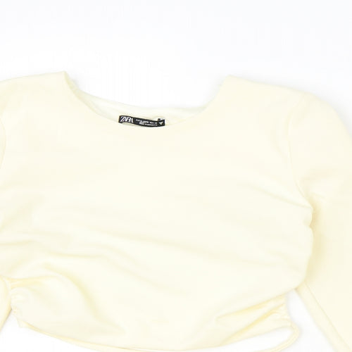 Zara Womens Ivory Polyester Cropped Blouse Size M Scoop Neck