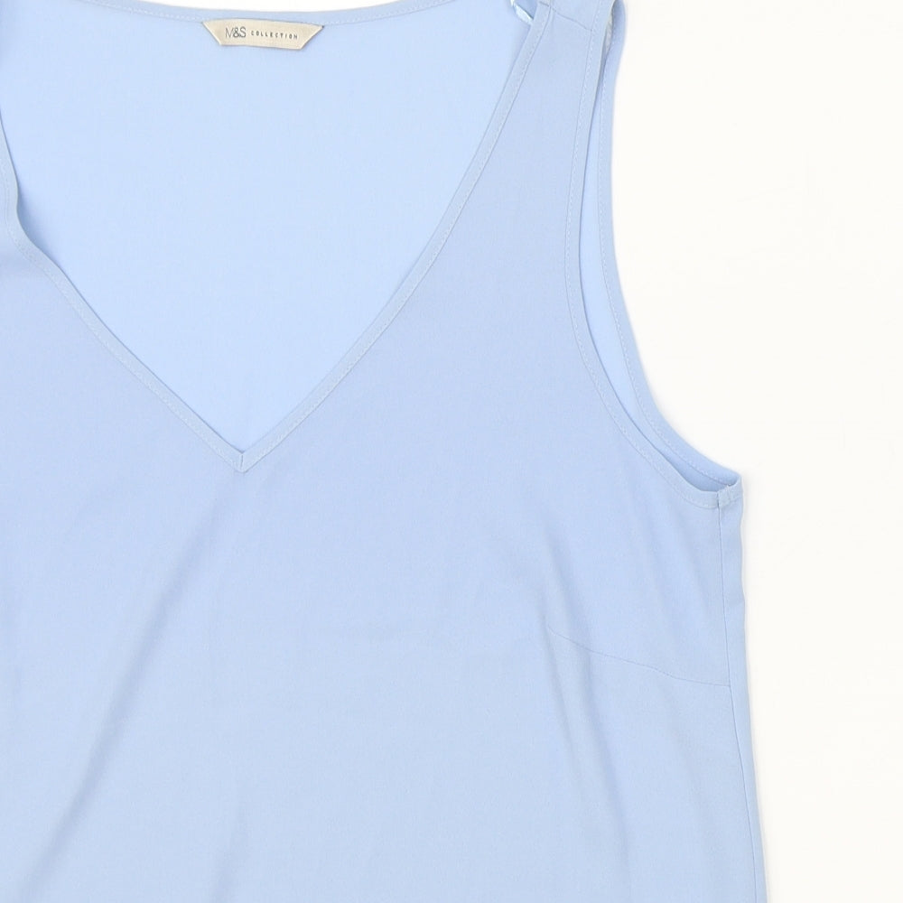 Marks and Spencer Womens Blue Polyester Basic Tank Size 12 V-Neck