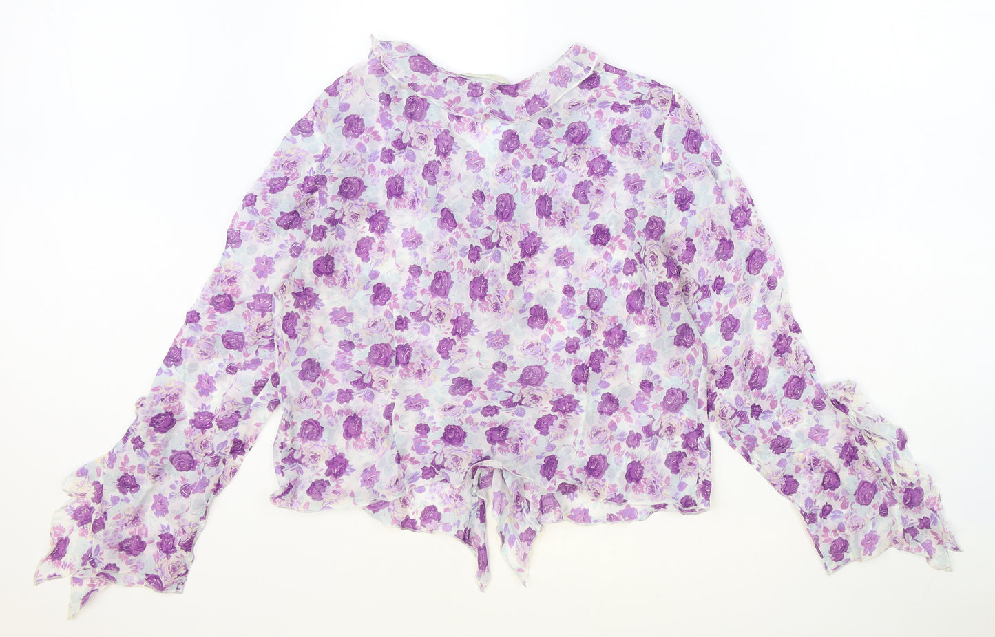 Marks and Spencer Womens Purple Floral Viscose Basic Blouse Size 14 V-Neck