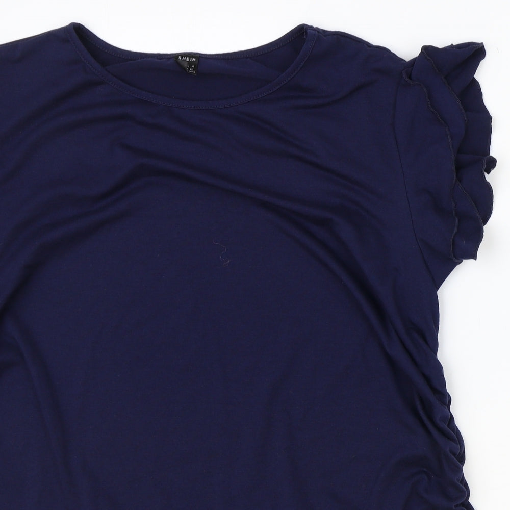 Shein Womens Blue Polyester Basic T-Shirt Size XL Round Neck - Ruched