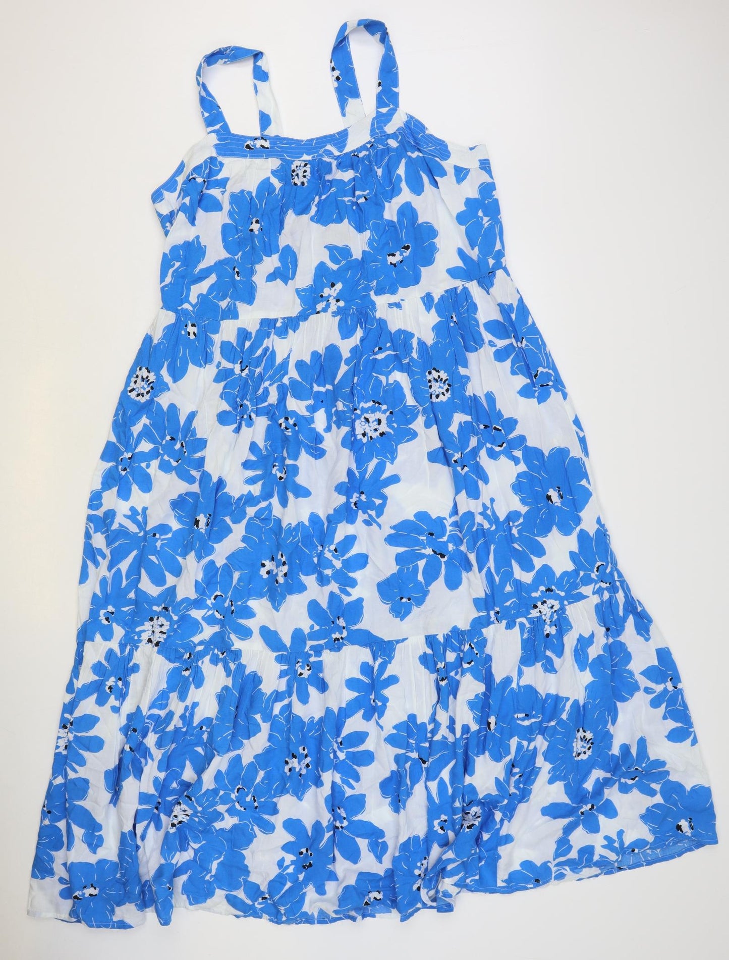 Marks and Spencer Womens Blue Floral Viscose A-Line Size 18 Square Neck Tie