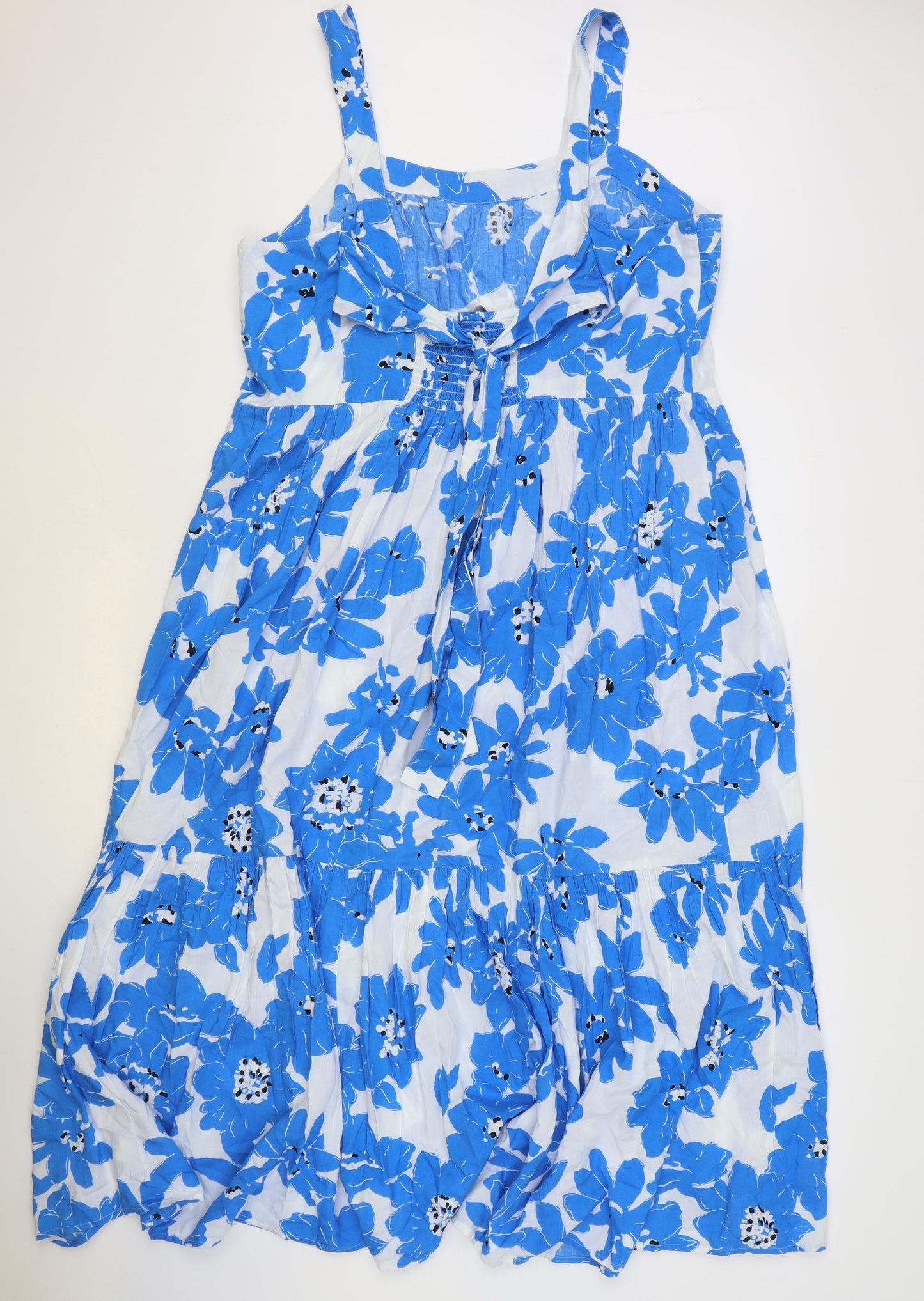 Marks and Spencer Womens Blue Floral Viscose A-Line Size 18 Square Neck Tie