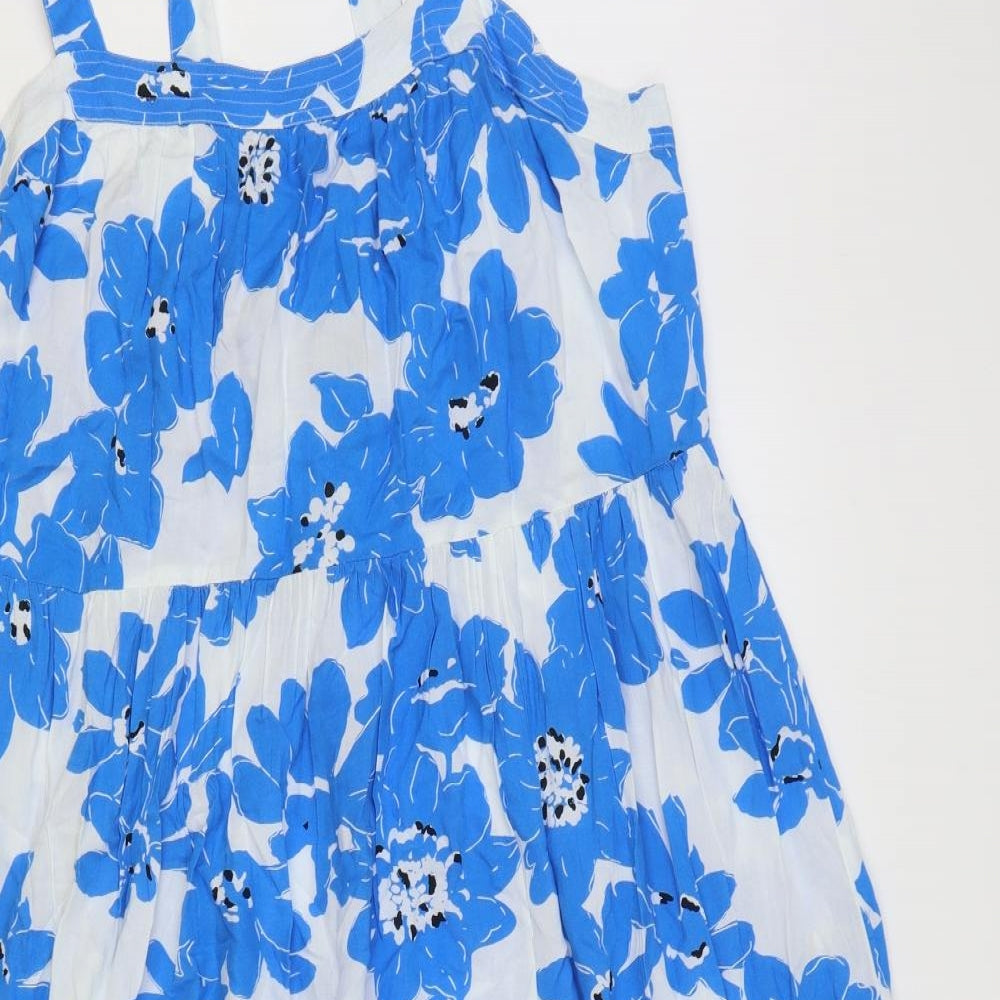 Marks and Spencer Womens Blue Floral Viscose A-Line Size 18 Square Neck Tie