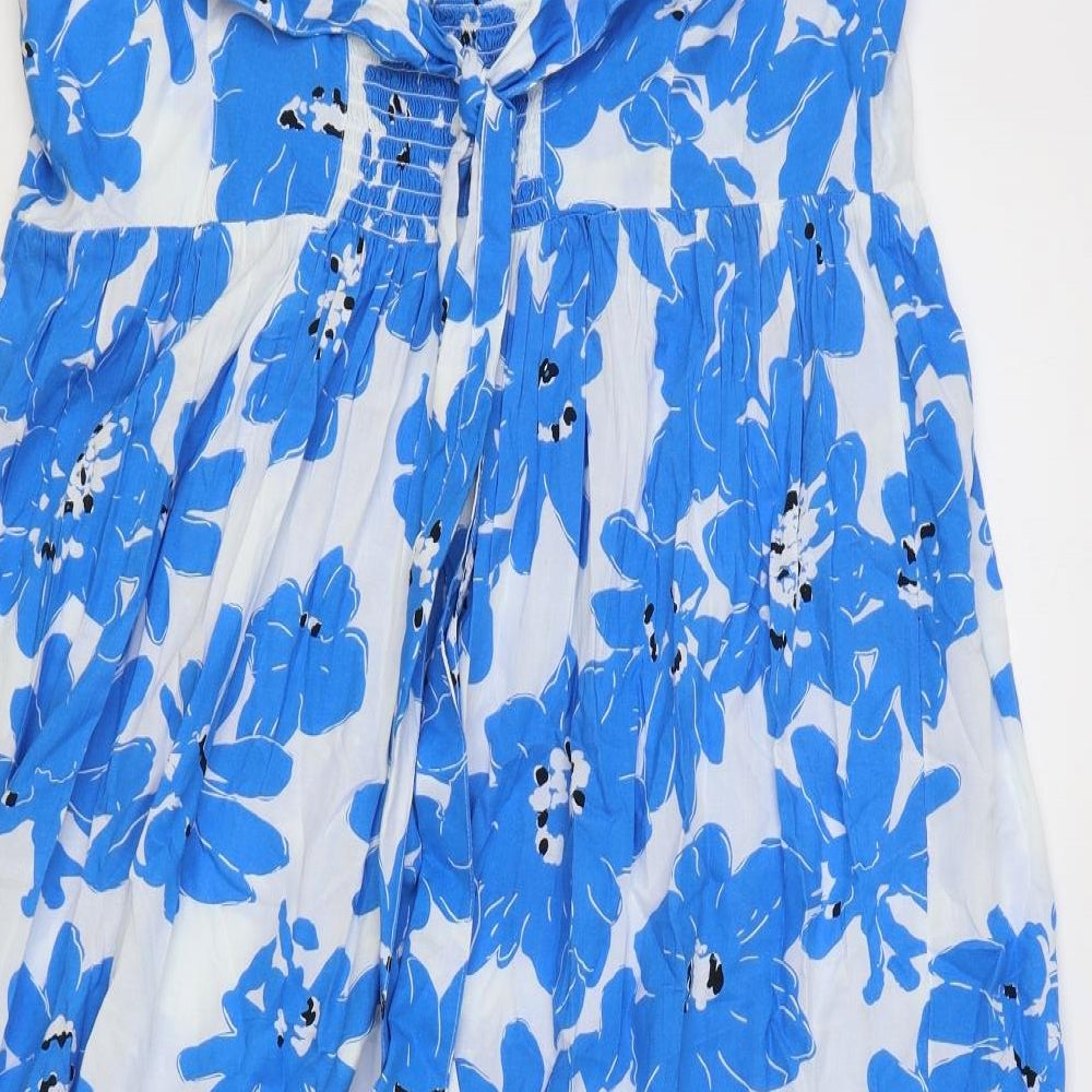Marks and Spencer Womens Blue Floral Viscose A-Line Size 18 Square Neck Tie