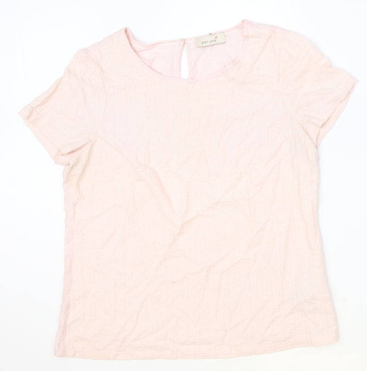 Per Una Womens Pink Viscose Basic T-Shirt Size 12 Scoop Neck