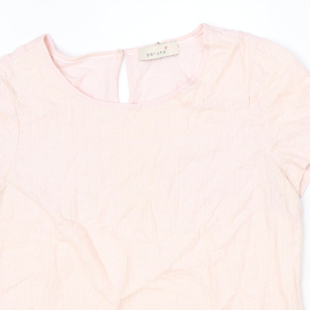 Per Una Womens Pink Viscose Basic T-Shirt Size 12 Scoop Neck
