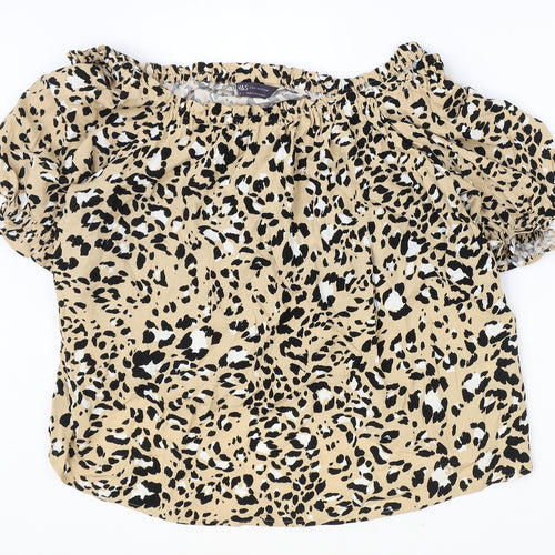 Marks and Spencer Womens Brown Animal Print Viscose Basic Blouse Size 14 Square Neck - Leopard Print