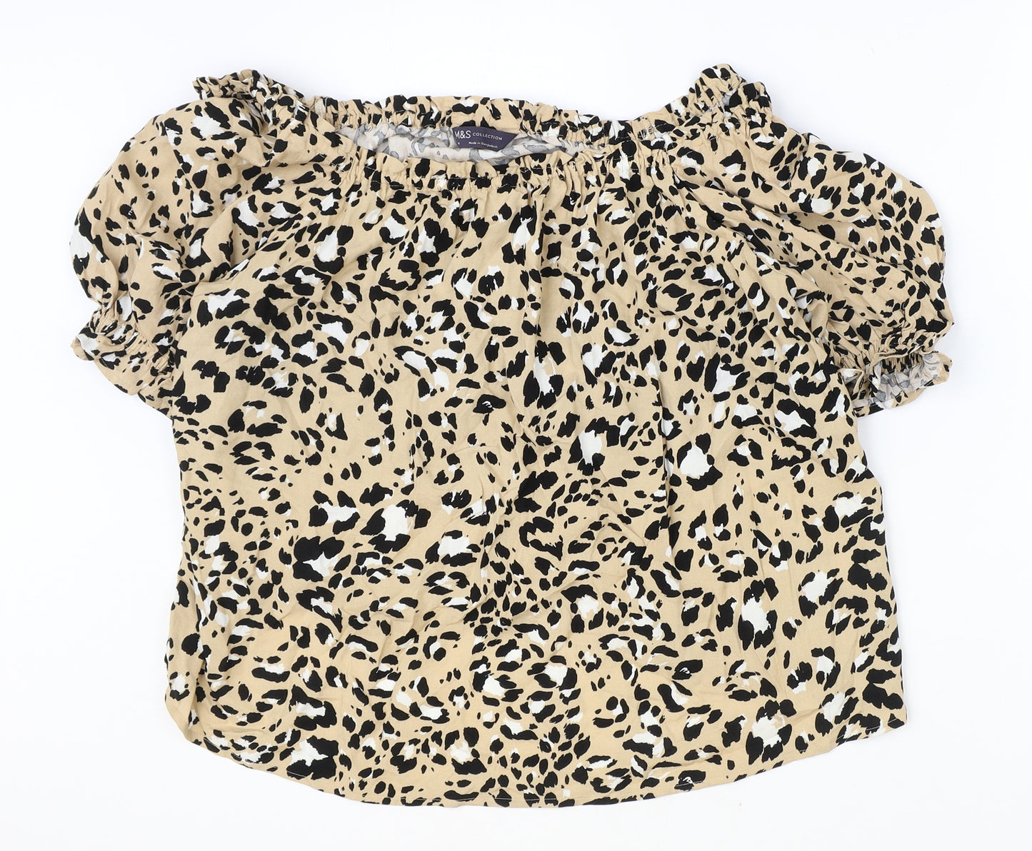 Marks and Spencer Womens Brown Animal Print Viscose Basic Blouse Size 14 Square Neck - Leopard Print