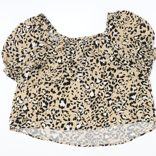 Marks and Spencer Womens Brown Animal Print Viscose Basic Blouse Size 14 Square Neck - Leopard Print