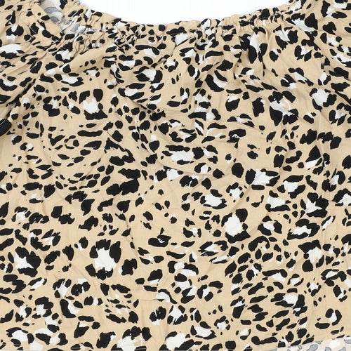 Marks and Spencer Womens Brown Animal Print Viscose Basic Blouse Size 14 Square Neck - Leopard Print