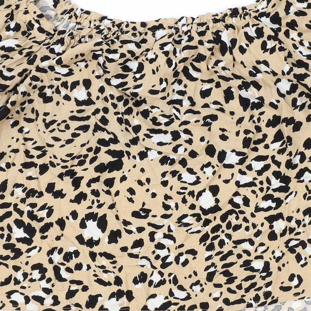 Marks and Spencer Womens Brown Animal Print Viscose Basic Blouse Size 14 Square Neck - Leopard Print