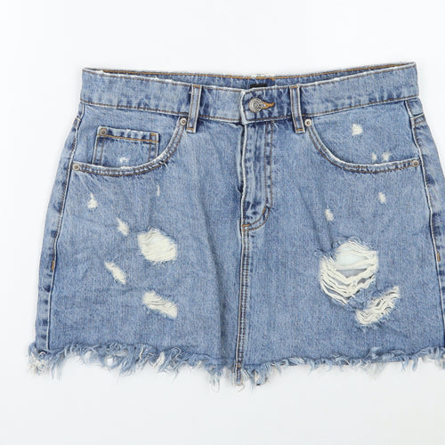 Preworn Womens Blue Cotton Mini Skirt Size S Button