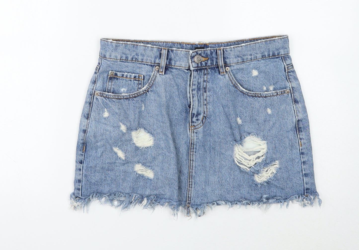 Preworn Womens Blue Cotton Mini Skirt Size S Button
