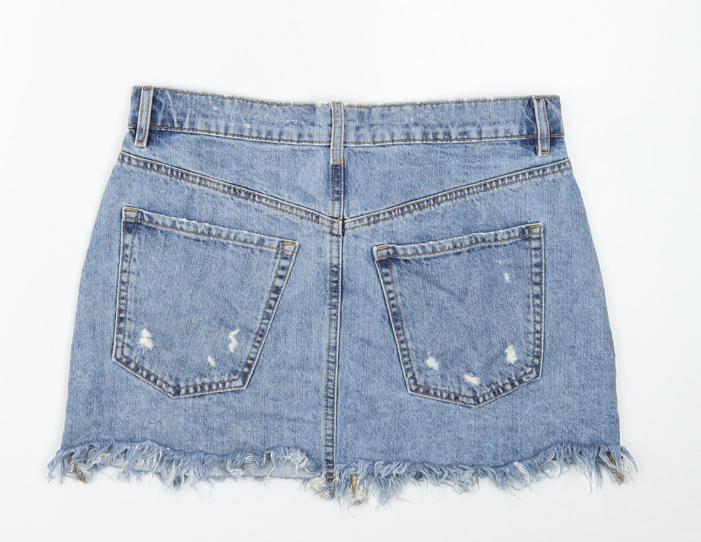 Preworn Womens Blue Cotton Mini Skirt Size S Button