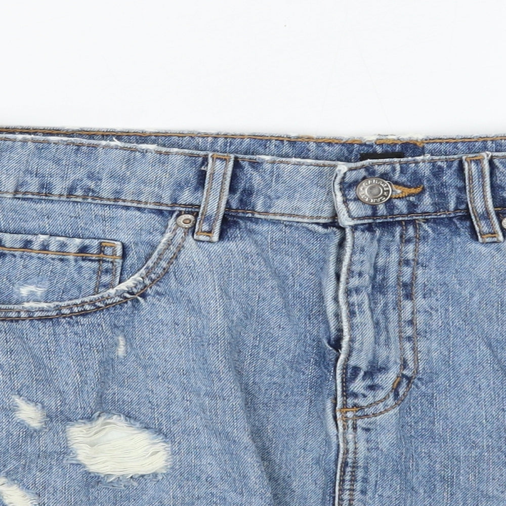 Preworn Womens Blue Cotton Mini Skirt Size S Button