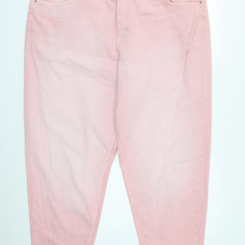 Marks and Spencer Womens Pink Cotton Mom Jeans Size 26 Regular Button