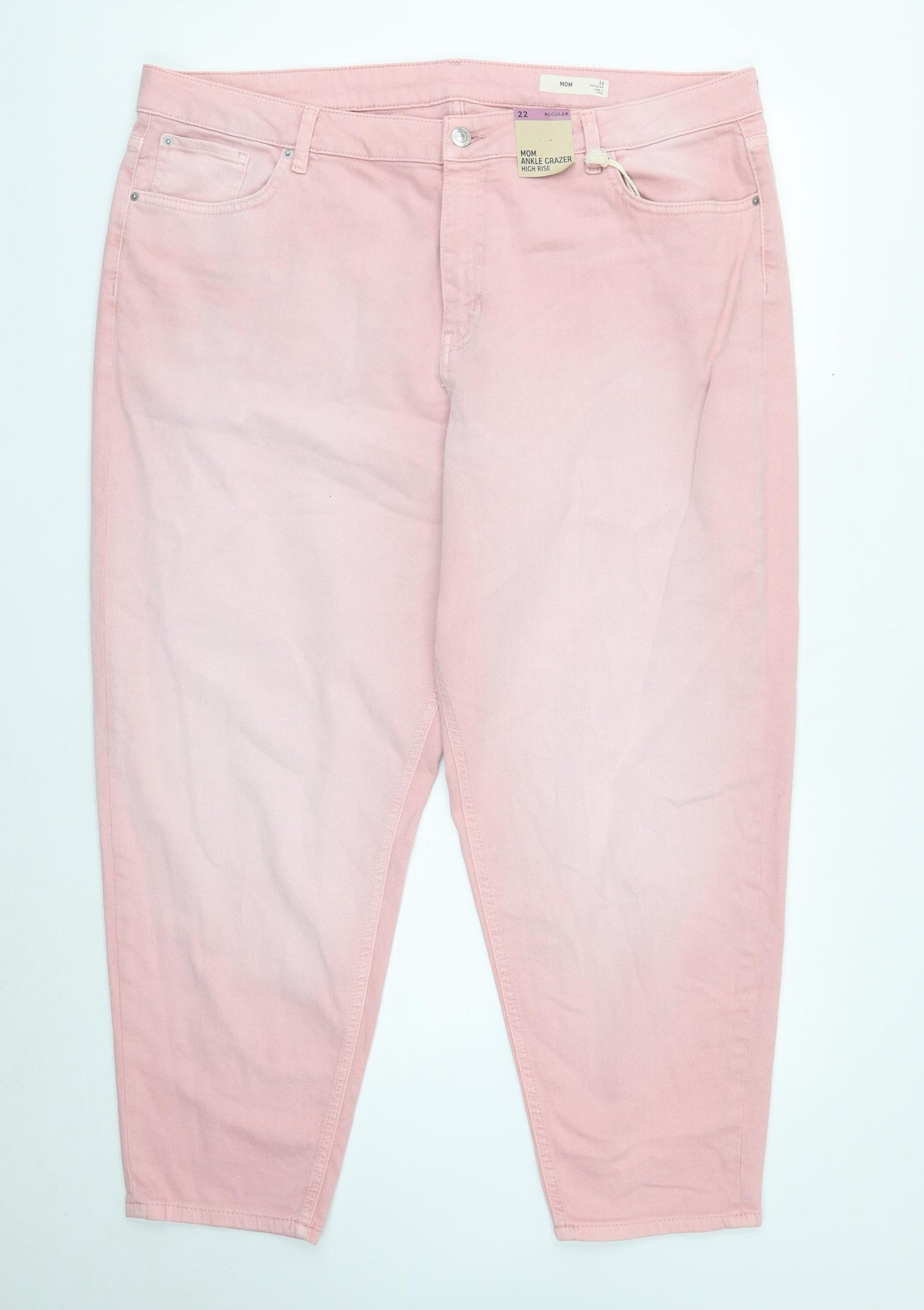 Marks and Spencer Womens Pink Cotton Mom Jeans Size 26 Regular Button