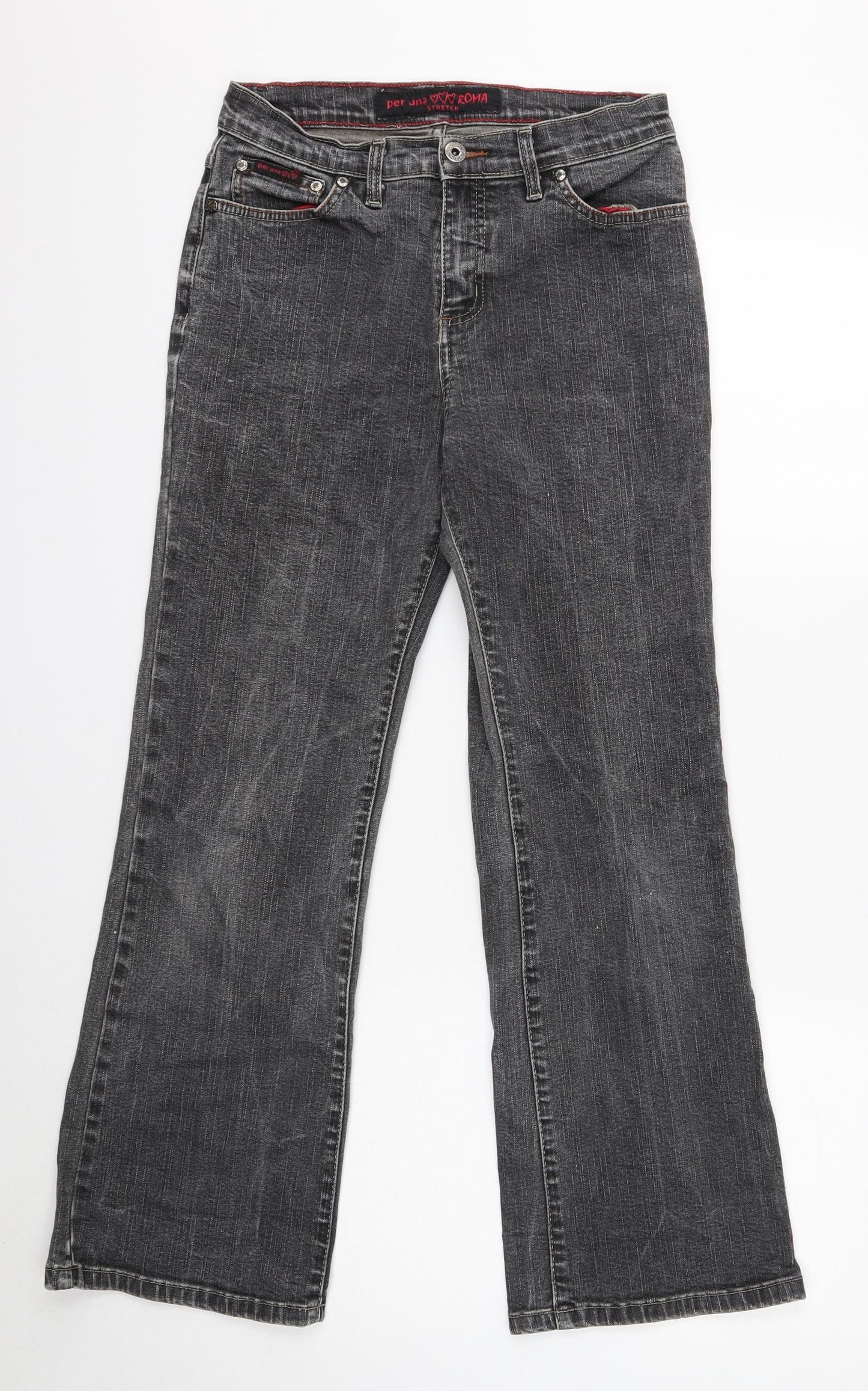 Per Una Womens Black Cotton Bootcut Jeans Size 8 Regular Button