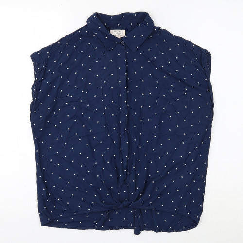 Dizzy izzy Womens Blue Polka Dot Viscose Basic Button-Up Size M Collared - Knot Front