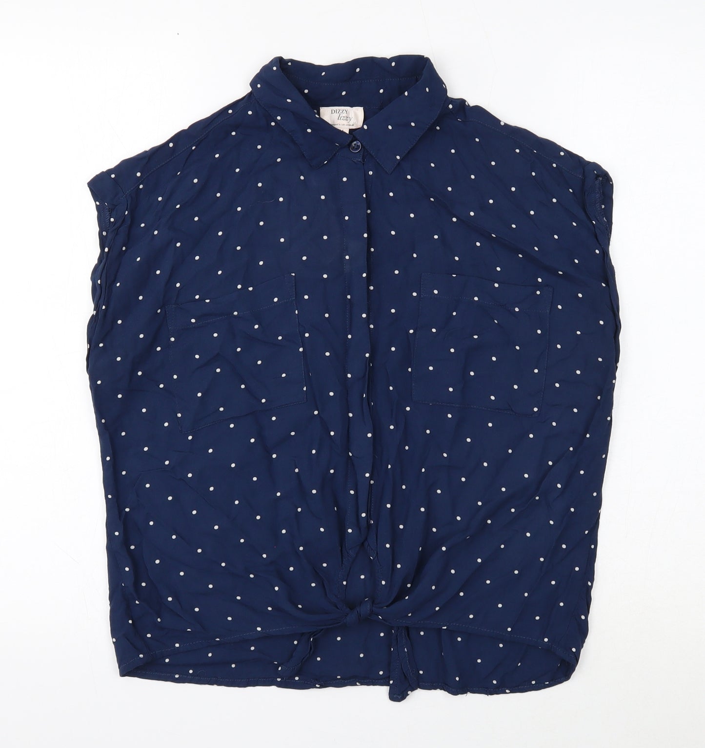 Dizzy izzy Womens Blue Polka Dot Viscose Basic Button-Up Size M Collared - Knot Front