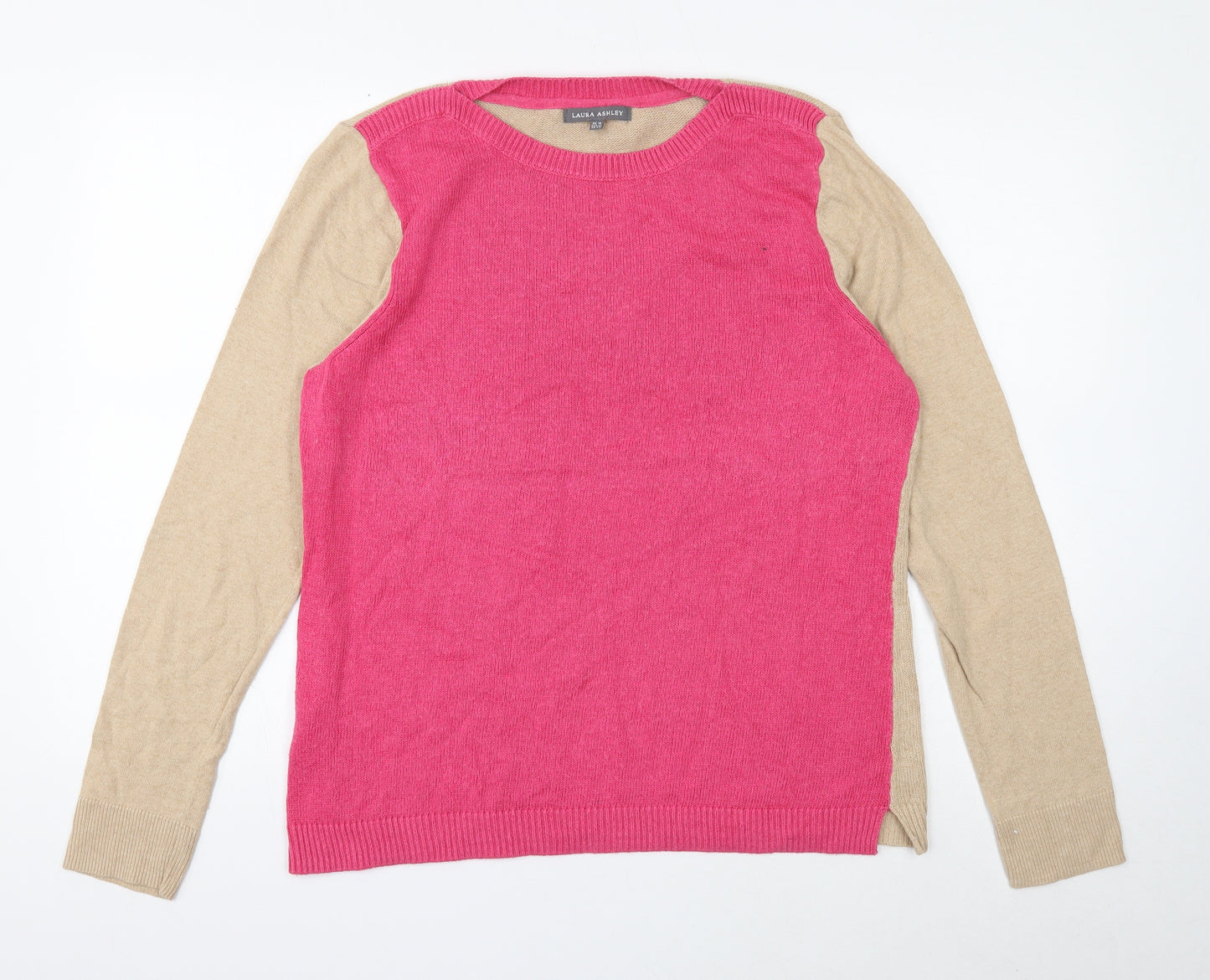 Laura Ashley Womens Beige Round Neck Cotton Pullover Jumper Size 16