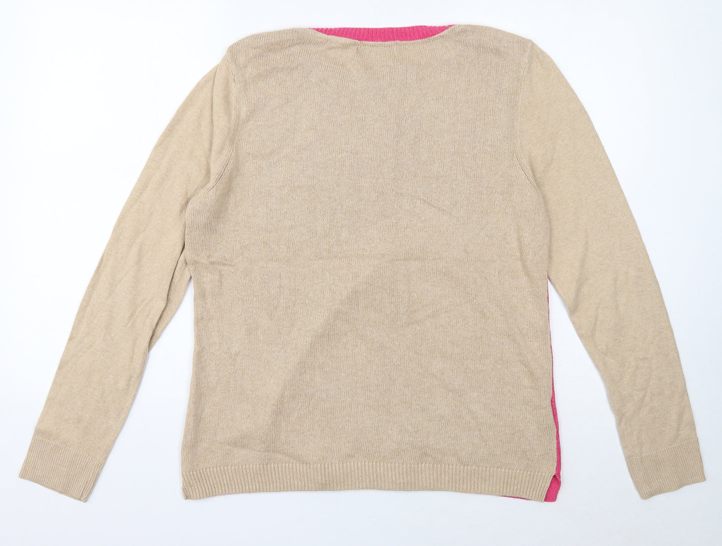 Laura Ashley Womens Beige Round Neck Cotton Pullover Jumper Size 16