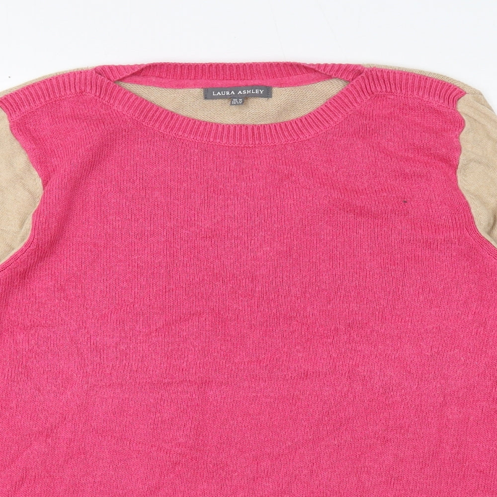 Laura Ashley Womens Beige Round Neck Cotton Pullover Jumper Size 16
