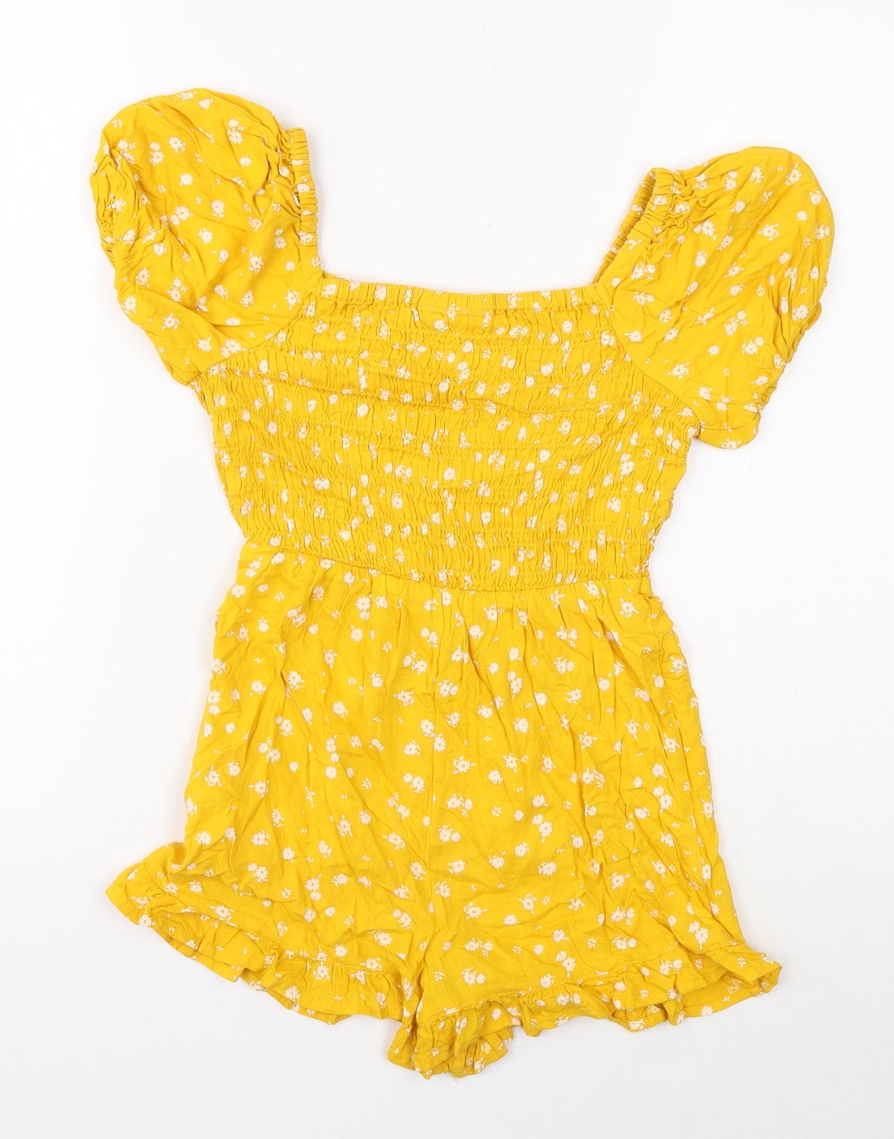 I love girlswear Girls Yellow Floral Viscose Playsuit One-Piece Size 9 Years Pullover