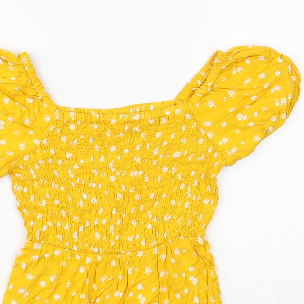 I love girlswear Girls Yellow Floral Viscose Playsuit One-Piece Size 9 Years Pullover