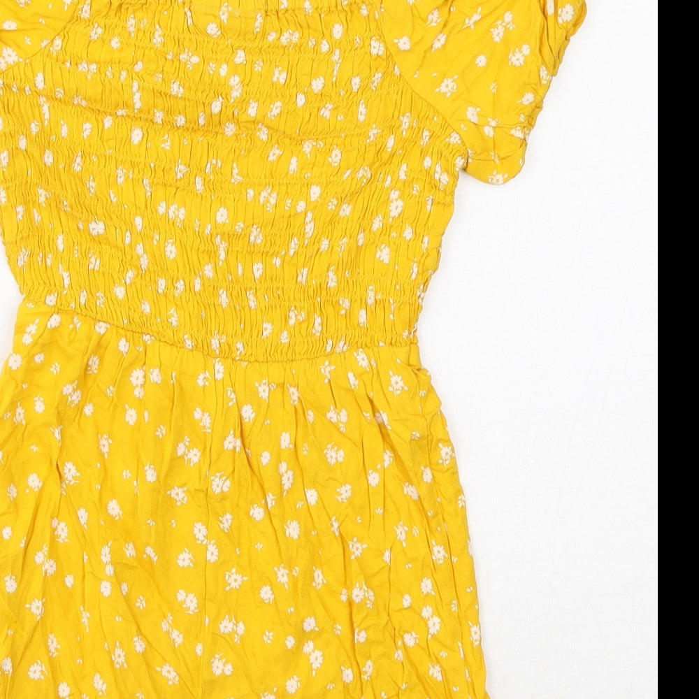 I love girlswear Girls Yellow Floral Viscose Playsuit One-Piece Size 9 Years Pullover