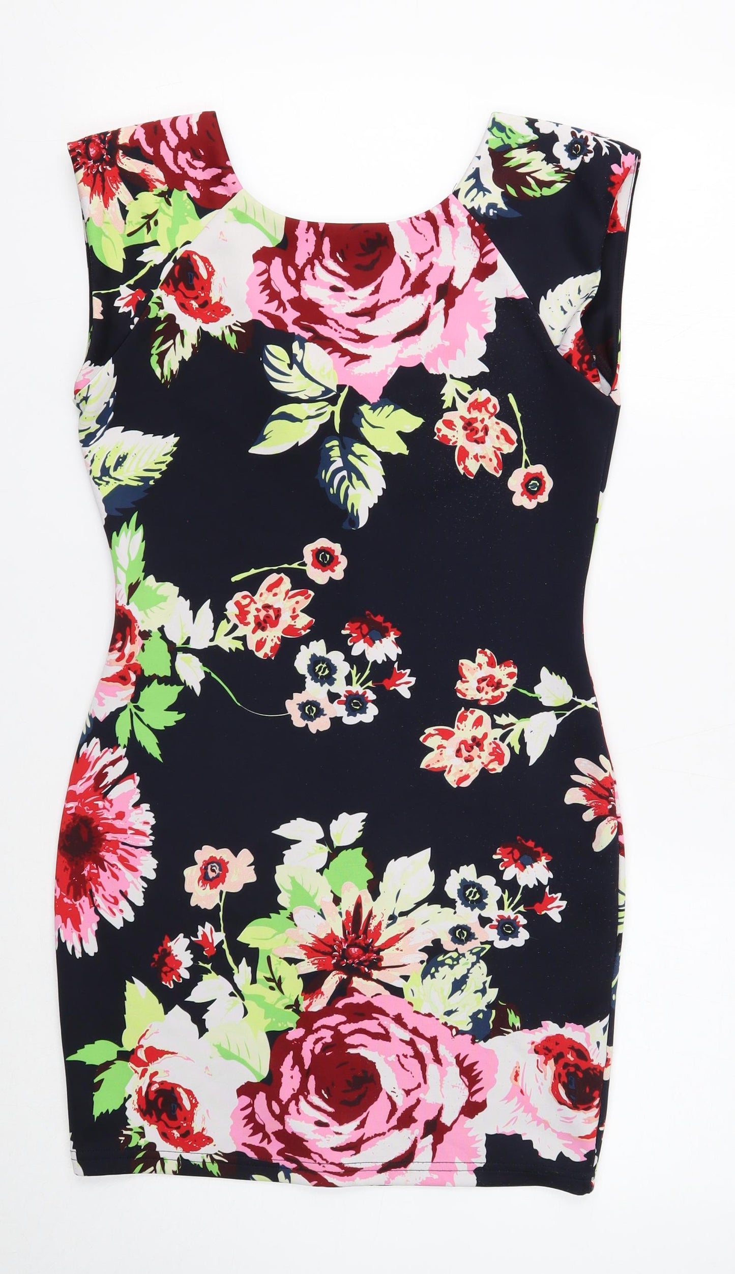 AX Paris Womens Blue Floral Polyester Bodycon Size 12 Boat Neck Pullover