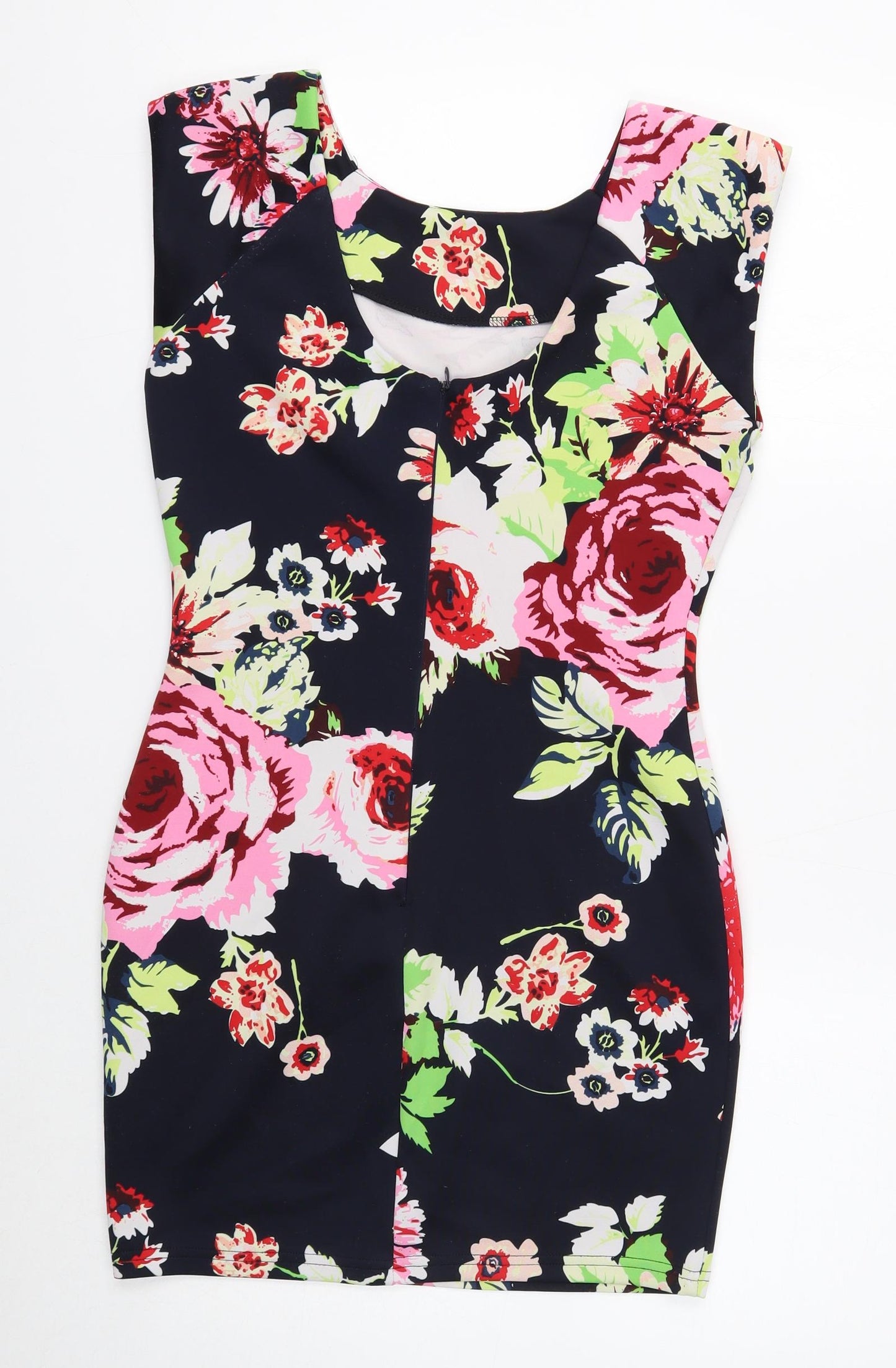AX Paris Womens Blue Floral Polyester Bodycon Size 12 Boat Neck Pullover