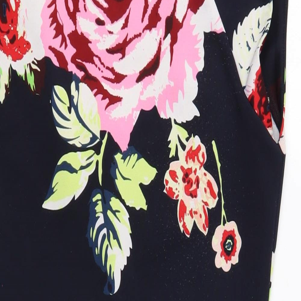 AX Paris Womens Blue Floral Polyester Bodycon Size 12 Boat Neck Pullover