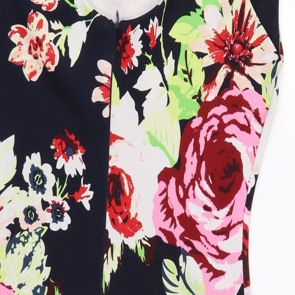 AX Paris Womens Blue Floral Polyester Bodycon Size 12 Boat Neck Pullover
