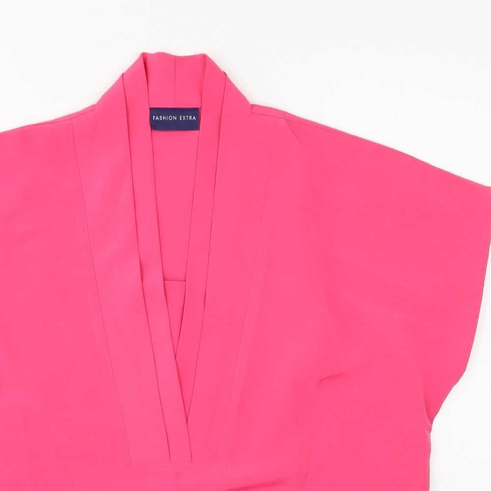 FASHION EXTRA Womens Pink Polyester Basic Blouse Size 14 V-Neck