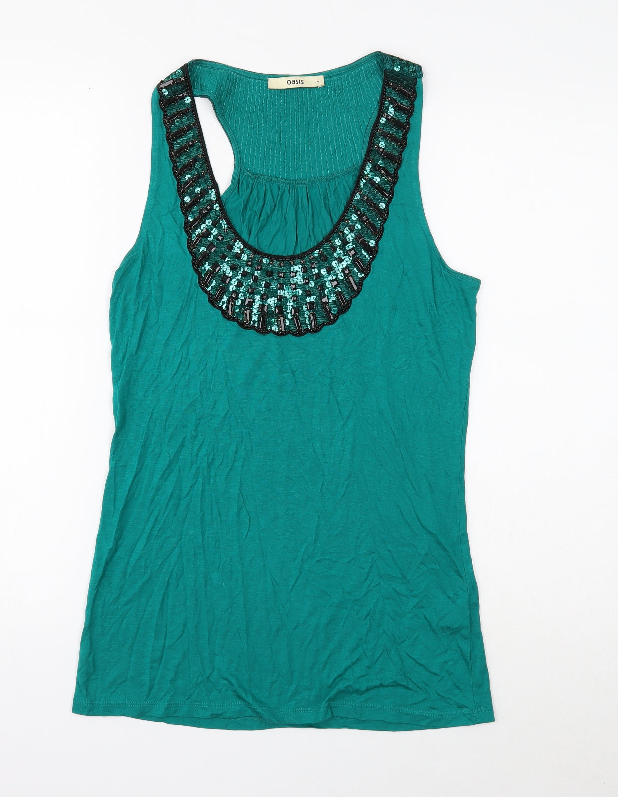 Oasis Womens Green Viscose Basic Tank Size M Scoop Neck