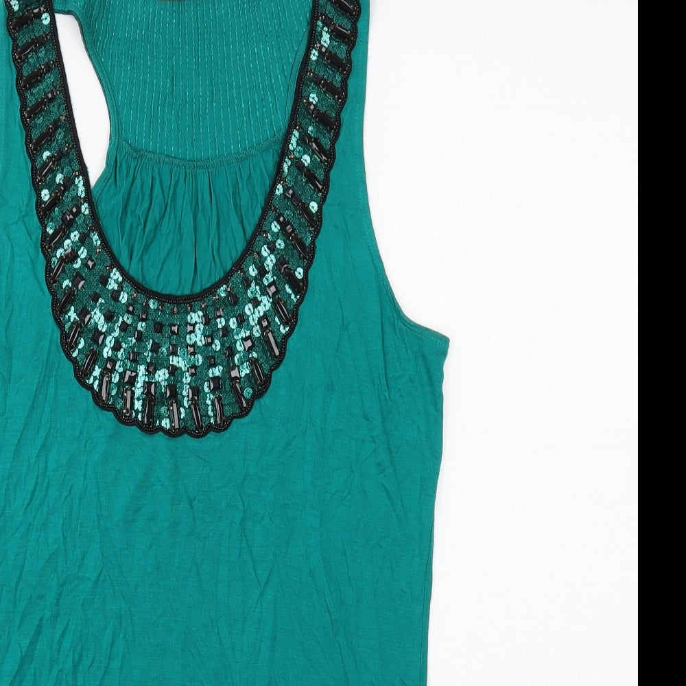 Oasis Womens Green Viscose Basic Tank Size M Scoop Neck