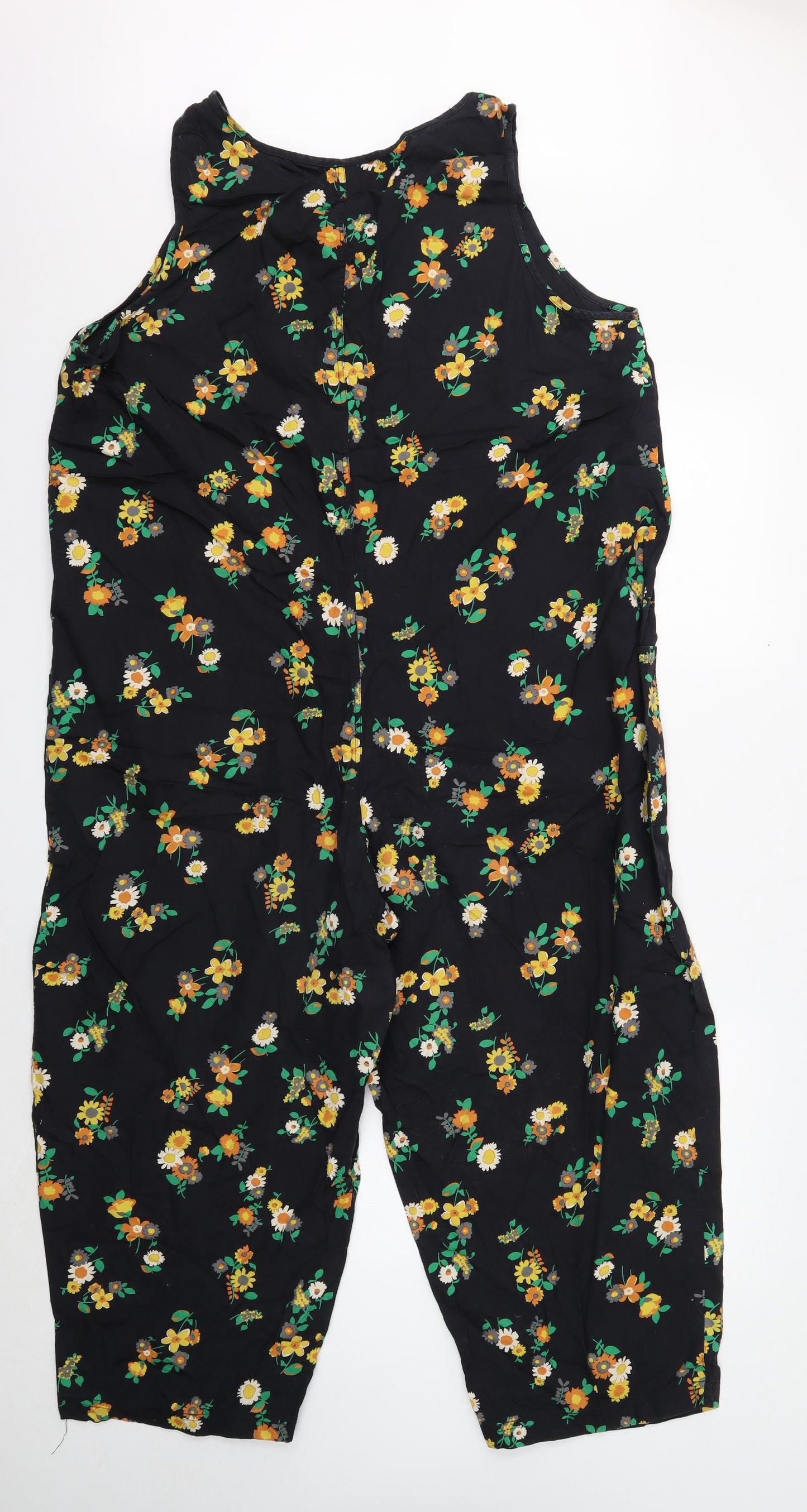 ASOS Womens Black Floral Cotton Jumpsuit One-Piece Size 18 Button