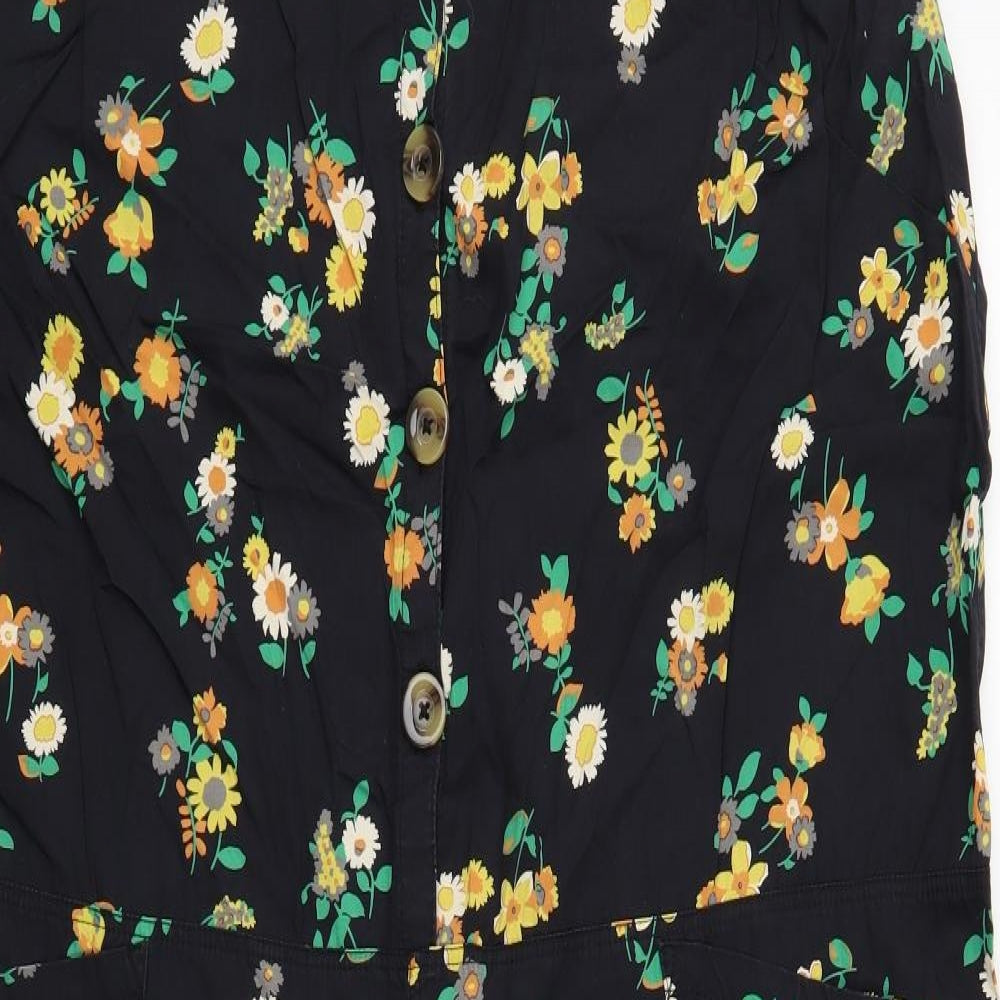 ASOS Womens Black Floral Cotton Jumpsuit One-Piece Size 18 Button
