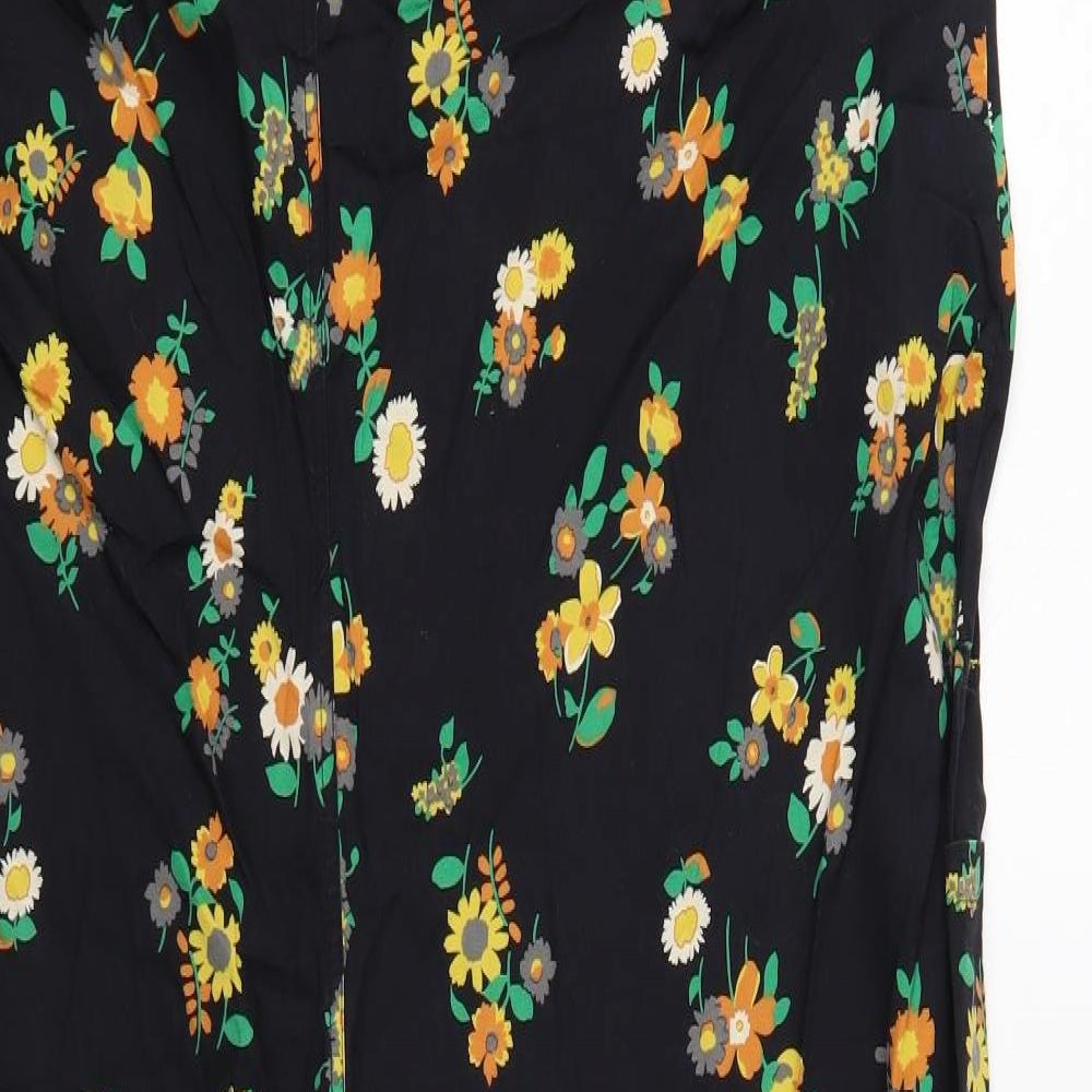 ASOS Womens Black Floral Cotton Jumpsuit One-Piece Size 18 Button