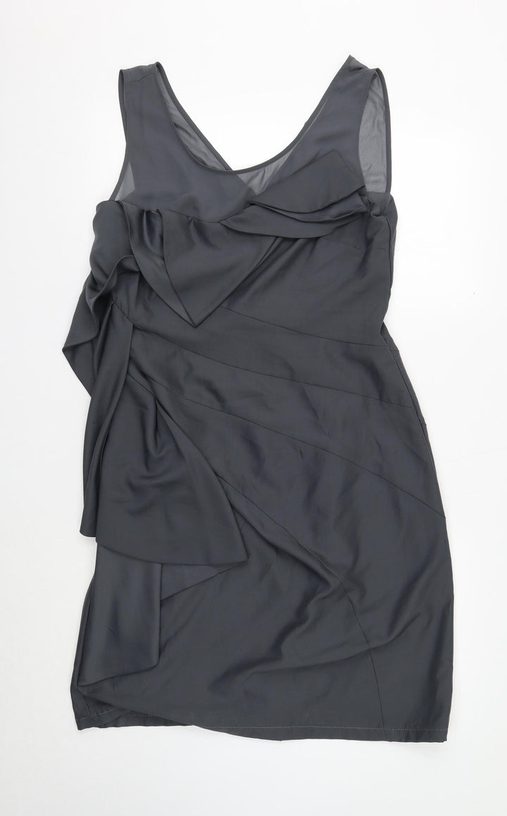 Per Una Womens Grey Polyester Shift Size 16 Scoop Neck Zip - Draped
