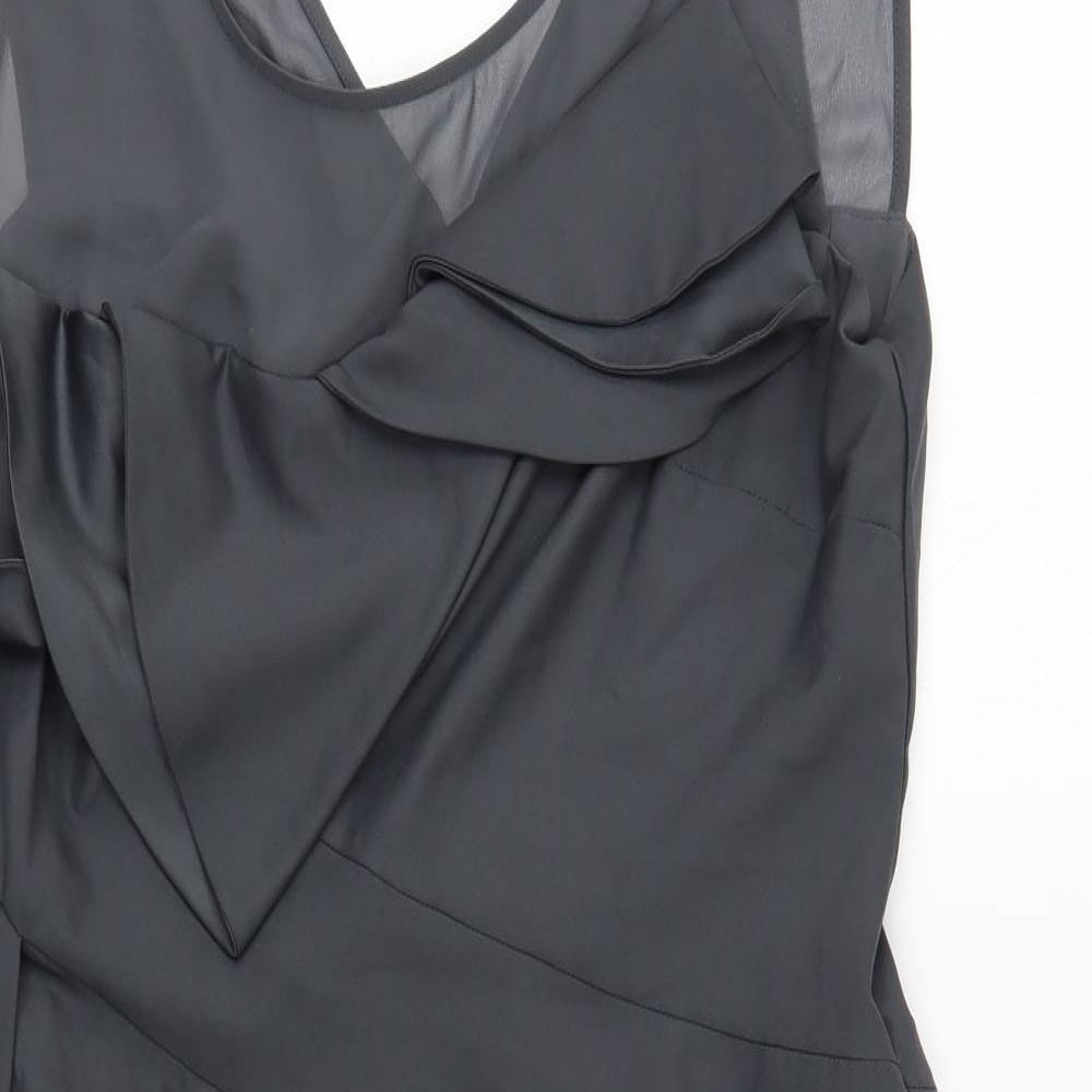 Per Una Womens Grey Polyester Shift Size 16 Scoop Neck Zip - Draped