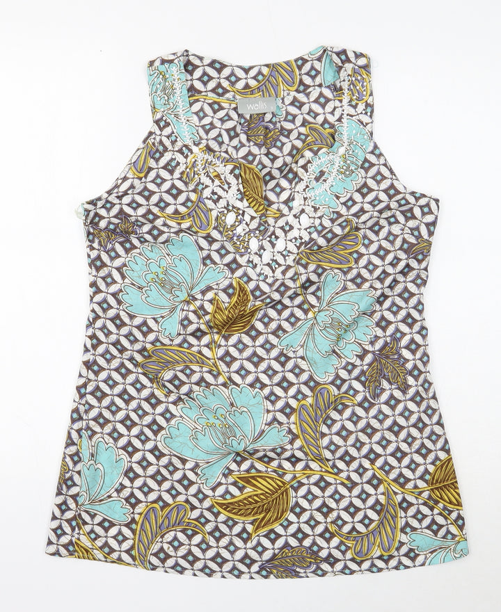 Wallis Womens Multicoloured Geometric Polyester Basic Tank Size S V-Neck