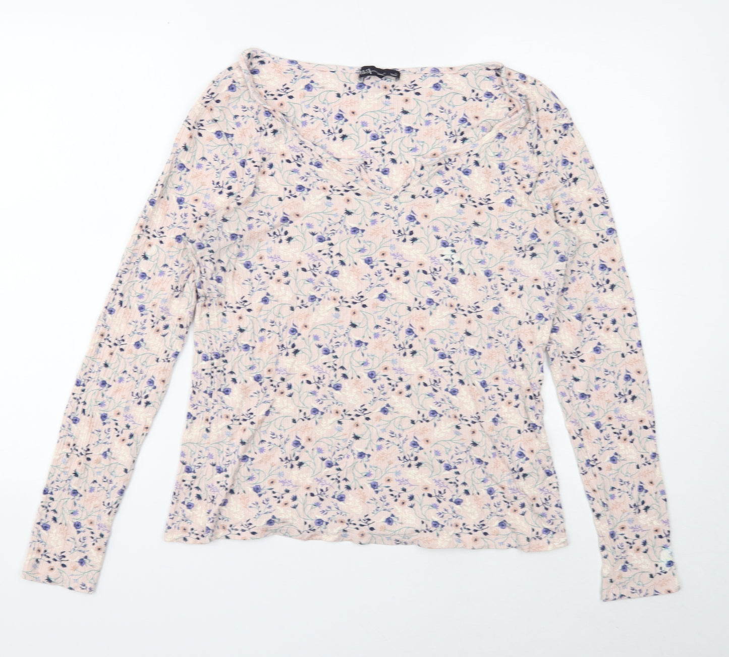 Marks and Spencer Womens Pink V-Neck Floral Viscose Pullover Jumper Size 16